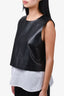 Theory Black Lamb Leather Sleeveless Top with White Cotton Underlay Size L