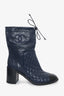 Chanel 2018 Black/Navy Leather Quilted Drawstring Boots Size 39.5