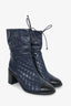 Chanel 2018 Black/Navy Leather Quilted Drawstring Boots Size 39.5