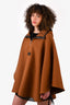 Louis Vuitton Brown/Monogram Wool Hooded Cape with Leather Trim Size 40