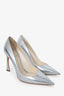Christian Dior Songe Silver-Tone Leather D-Stiletto Pointed Toe Heels Size 37