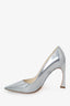 Christian Dior Songe Silver-Tone Leather D-Stiletto Pointed Toe Heels Size 37