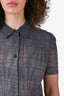 Prada Black/White Printed Silk Collared Top Size 42
