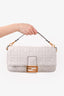 Fendi White Leather Embossed 'Nappa FF 1974' Large Baguette