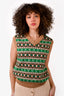 Kenzo Beige/Green Wool Graphic Print Knit Vest Size XS