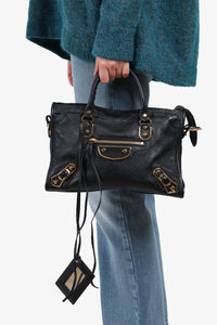 Balenciaga Black Leather Mini City Bag with Strap