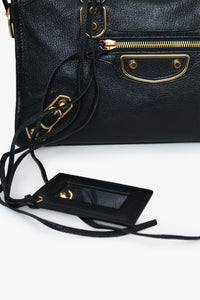 Balenciaga Black Leather Mini City Bag with Strap