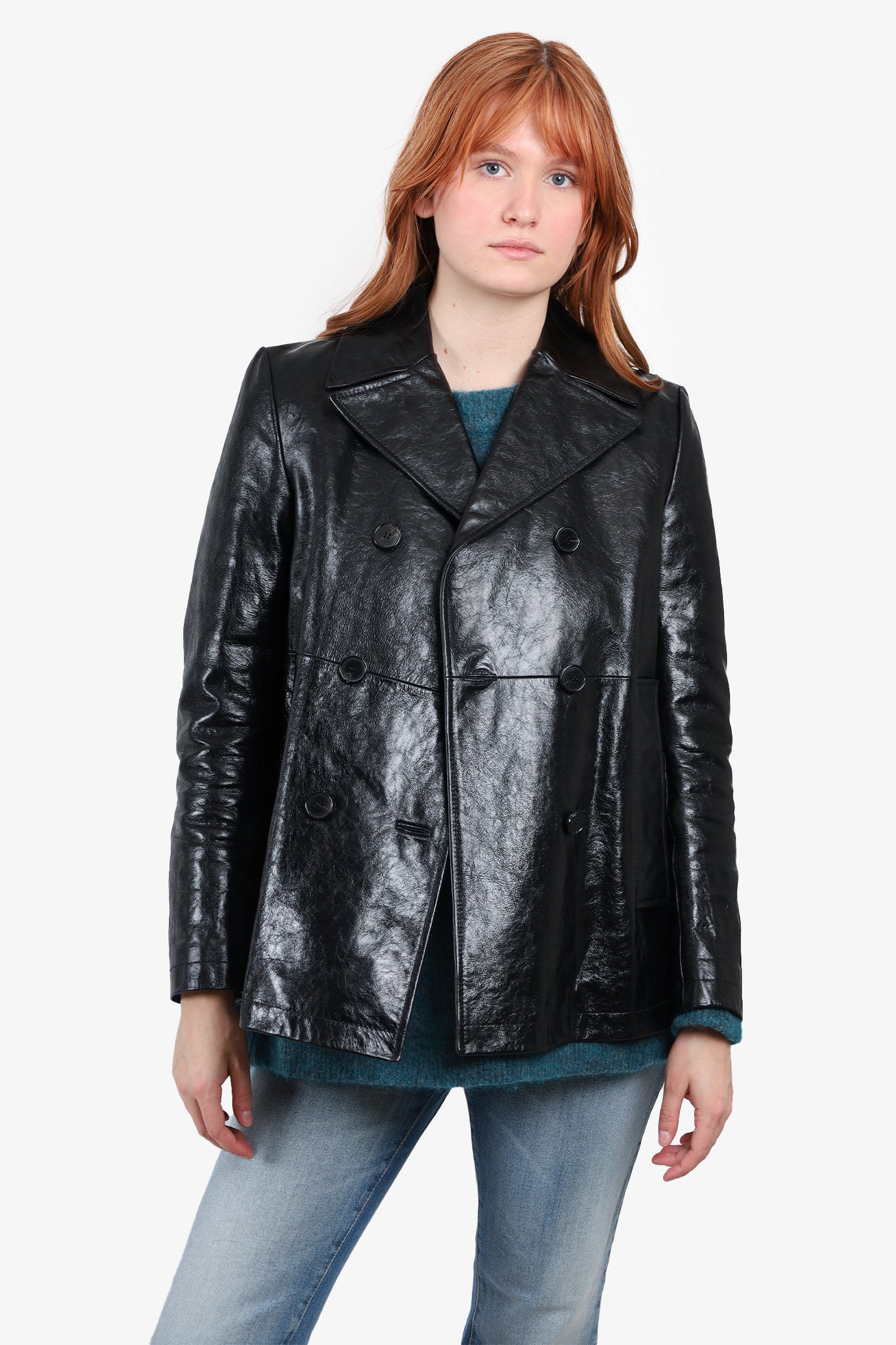 Valentino Black Leather Double Breasted Jacket Size 6