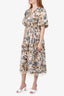 Zimmermann Cream Floral Print Dress with Fringe Size 0
