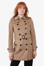 Burberry London Tan Wool/Cashmere Double-Breasted Belted Coat Size 4