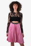 Fausto Black Lace Pink Pleated Cut-Out Midi Dress Size 40