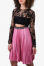 Fausto Black Lace Pink Pleated Cut-Out Midi Dress Size 40
