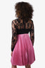 Fausto Black Lace Pink Pleated Cut-Out Midi Dress Size 40