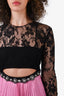 Fausto Black Lace Pink Pleated Cut-Out Midi Dress Size 40