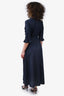 'S Max Mara Dark Blue Denim Ruffle Detail Maxi Dress with Belt Size 4