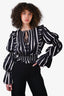 Caroline Constas Navy Striped Tiered Ruffle Top Size S