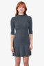 Maje Grey Ribbed-Knit Mini Dress with Piercing Detail Size 34