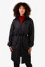 Louis Vuitton Black Silk Polka Dot Reversible Hooded Coat Size 36