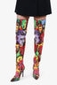 Versace Multicolor Silk Pop Art Tribute Andy Warhol Print Over Knee Boots Size 39