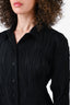 Issey Miyake Fête Black Pleats Please Button Down Top Size 2