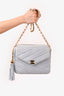 Chanel 1994-96 Baby Blue Suede Diagonal Quilt Flap Camera Bag