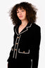 Celine Black Wool Tweed Jacket with White Trim Size 38