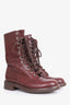 Pre-loved Chanel™ Burgundy Leather CC Lace-up Ankle Boots Size 38