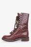 Pre-loved Chanel™ Burgundy Leather CC Lace-up Ankle Boots Size 38