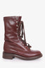 Pre-loved Chanel™ Burgundy Leather CC Lace-up Ankle Boots Size 38