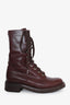 Pre-loved Chanel™ Burgundy Leather CC Lace-up Ankle Boots Size 38