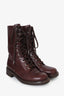 Pre-loved Chanel™ Burgundy Leather CC Lace-up Ankle Boots Size 38