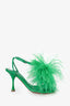 Bottega Veneta Green Leather Ostrich Feather 'Dot' Heels Size 36.5