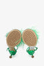 Bottega Veneta Green Leather Ostrich Feather 'Dot' Heels Size 36.5