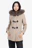 Max Mara Studio Beige Wool Coat with Fur Hood Size 4