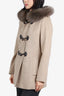 Max Mara Studio Beige Wool Coat with Fur Hood Size 4