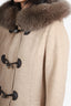 Max Mara Studio Beige Wool Coat with Fur Hood Size 4