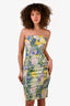Erdem Yellow/Blue Floral Strapless Midi Dress Size 2