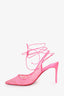 Christian Louboutin Pink Lace Kate 85 Lace-Up Slingback Pumps Size 38