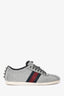 Gucci Silver Metallic Web/Stud Accent Sneakers Size 37.5