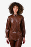 Chanel 2001 Brown Leather Shirt Jacket Size 38