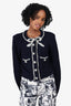 Self-Portrait Navy Pearl Beaded Bow Cardigan Size Large