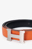 Hermès Black/Orange Epsom/Swift Reversible H Buckle Wide Belt Size 90