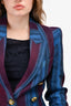 Smythe Blue/Maroon Striped Linen Double Breasted Blazer Size 8