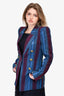 Smythe Blue/Maroon Striped Linen Double Breasted Blazer Size 8
