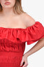 Self Portrait Red Tiered Ruched Off the Shoulder Maxi Dress size 4