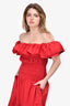 Self Portrait Red Tiered Ruched Off the Shoulder Maxi Dress size 4