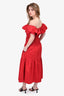 Self Portrait Red Tiered Ruched Off the Shoulder Maxi Dress size 4