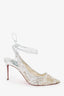 Christian Louboutin White Leather Lace Kate 85 Slingback Pumps Size 36