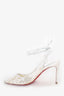 Christian Louboutin White Leather Lace Kate 85 Slingback Pumps Size 36