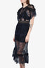 Self-Portrait Navy/Black Frill Shoulder Floral Lace Midi Dress size 4